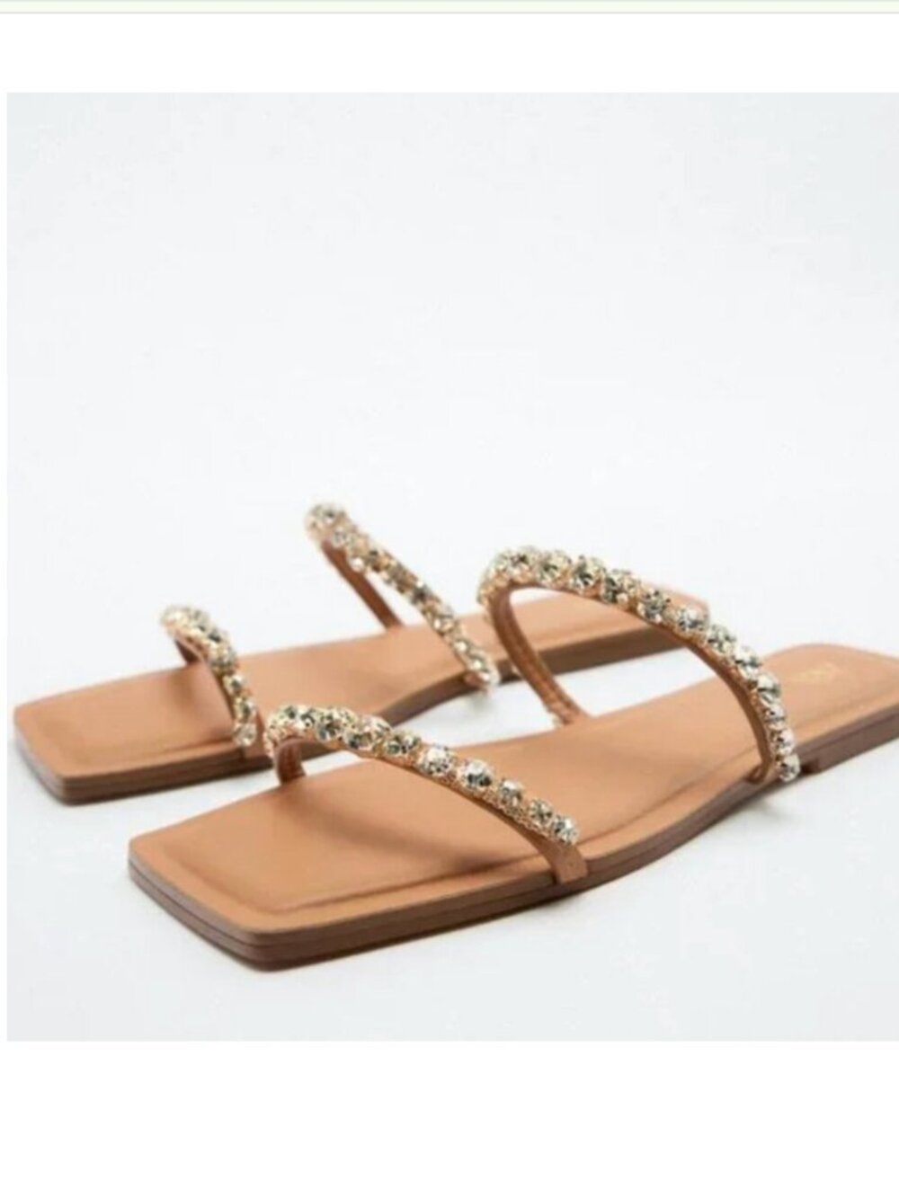 NWT ZARA RHINESTONE GEM DETAIL FLAT SANDALS